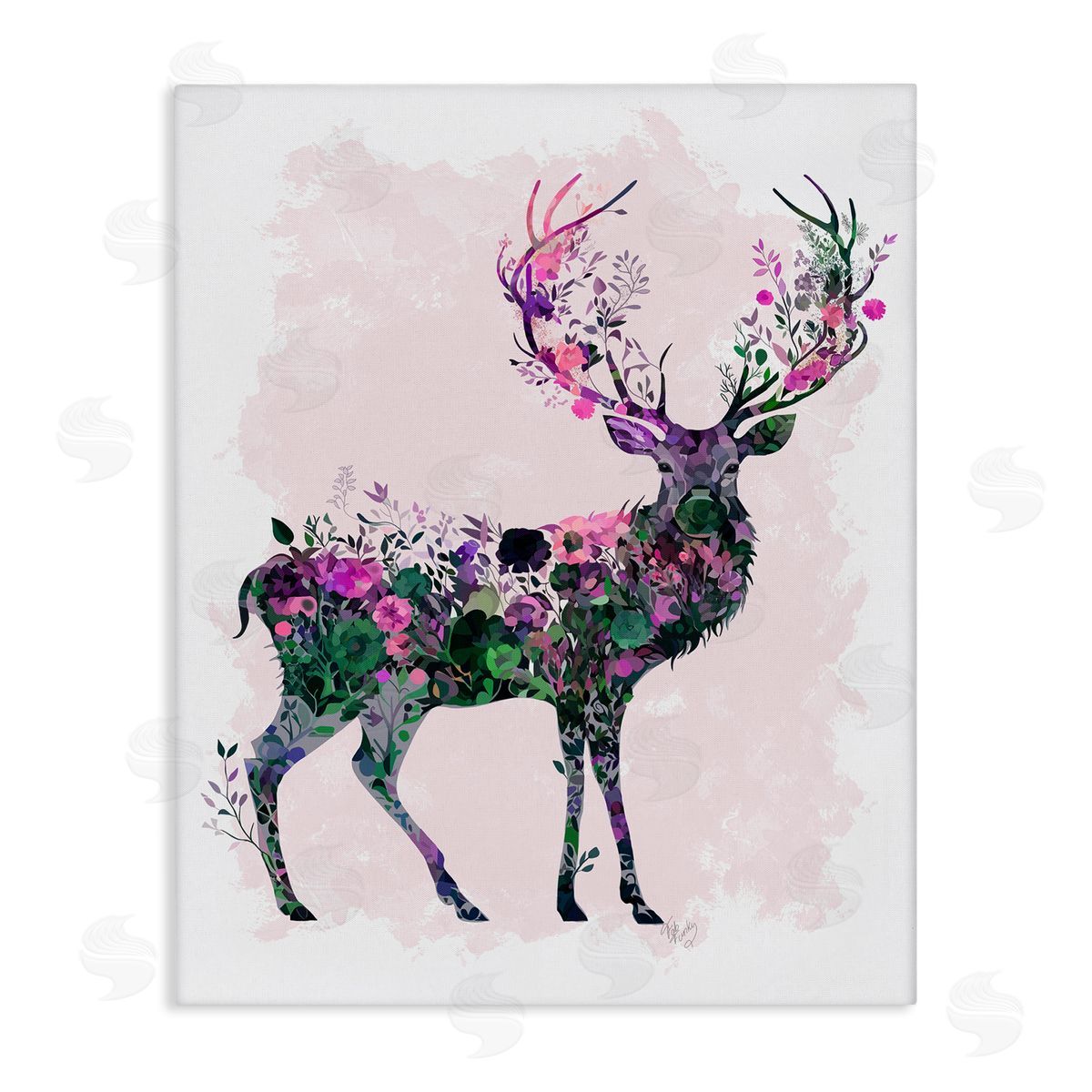 Wildflower Patterned Deer Canvas Wall Art, Home Decor by Fab Funky