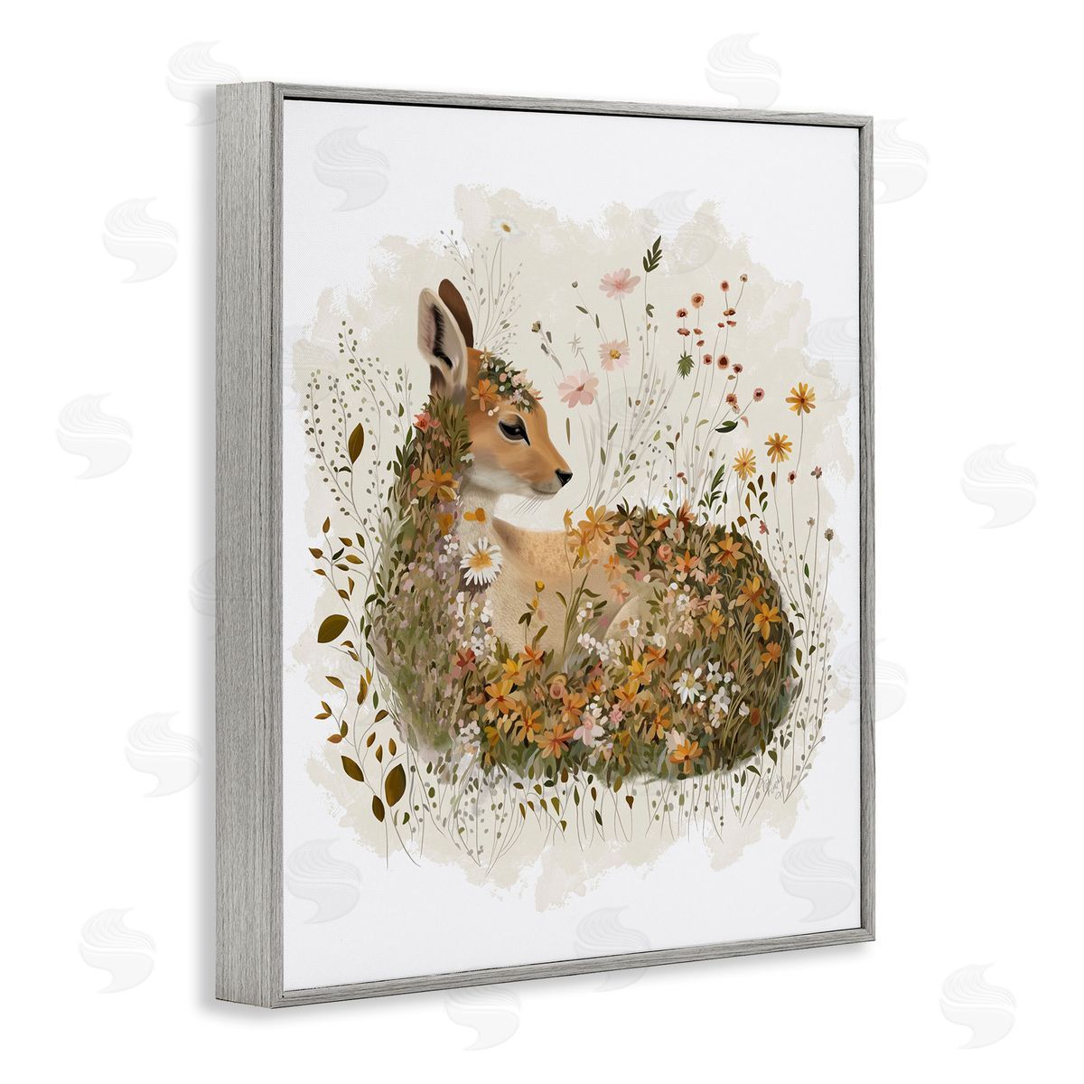 Daisy and Wildflower Fawn Grey Frame Print Wall Art, Home Decor by Fab Funky