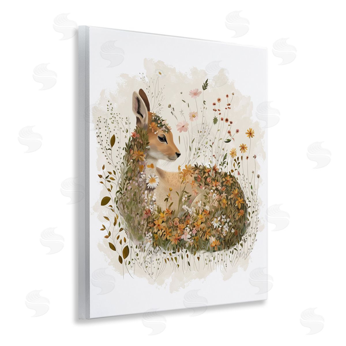 Daisy and Wildflower Fawn Wood Plaque Wall Art, Home Decor by Fab Funky