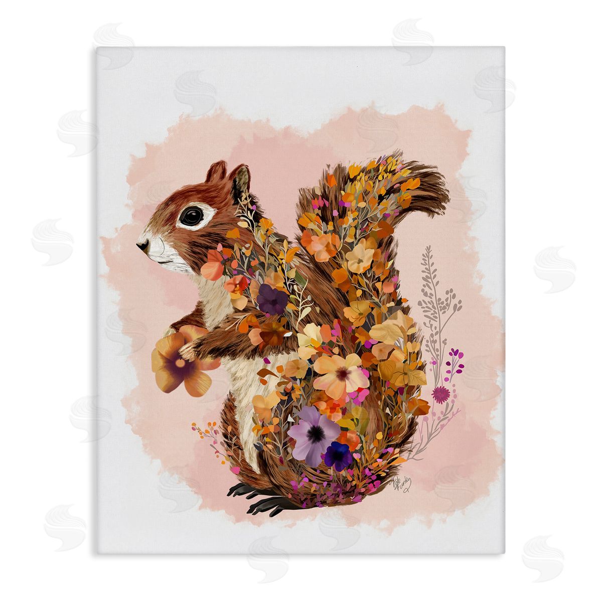 Wildflower Patterned Squirrel Canvas Wall Art, Home Decor by Fab Funky