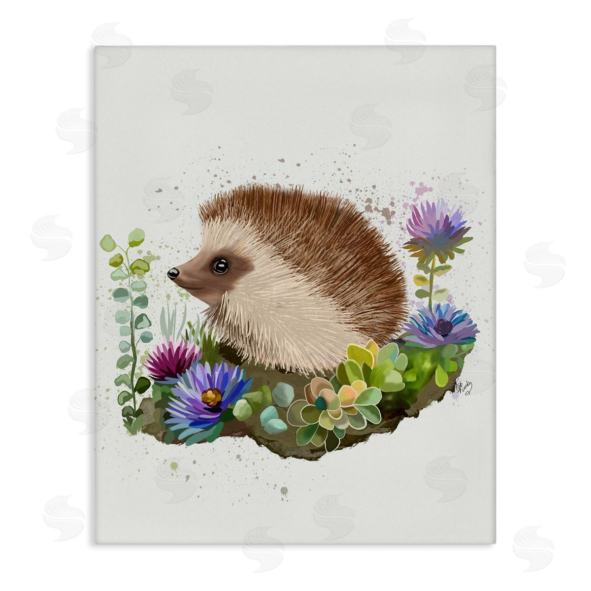 Hedgehog in Garden Canvas Wall Art, Home Decor by Fab Funky