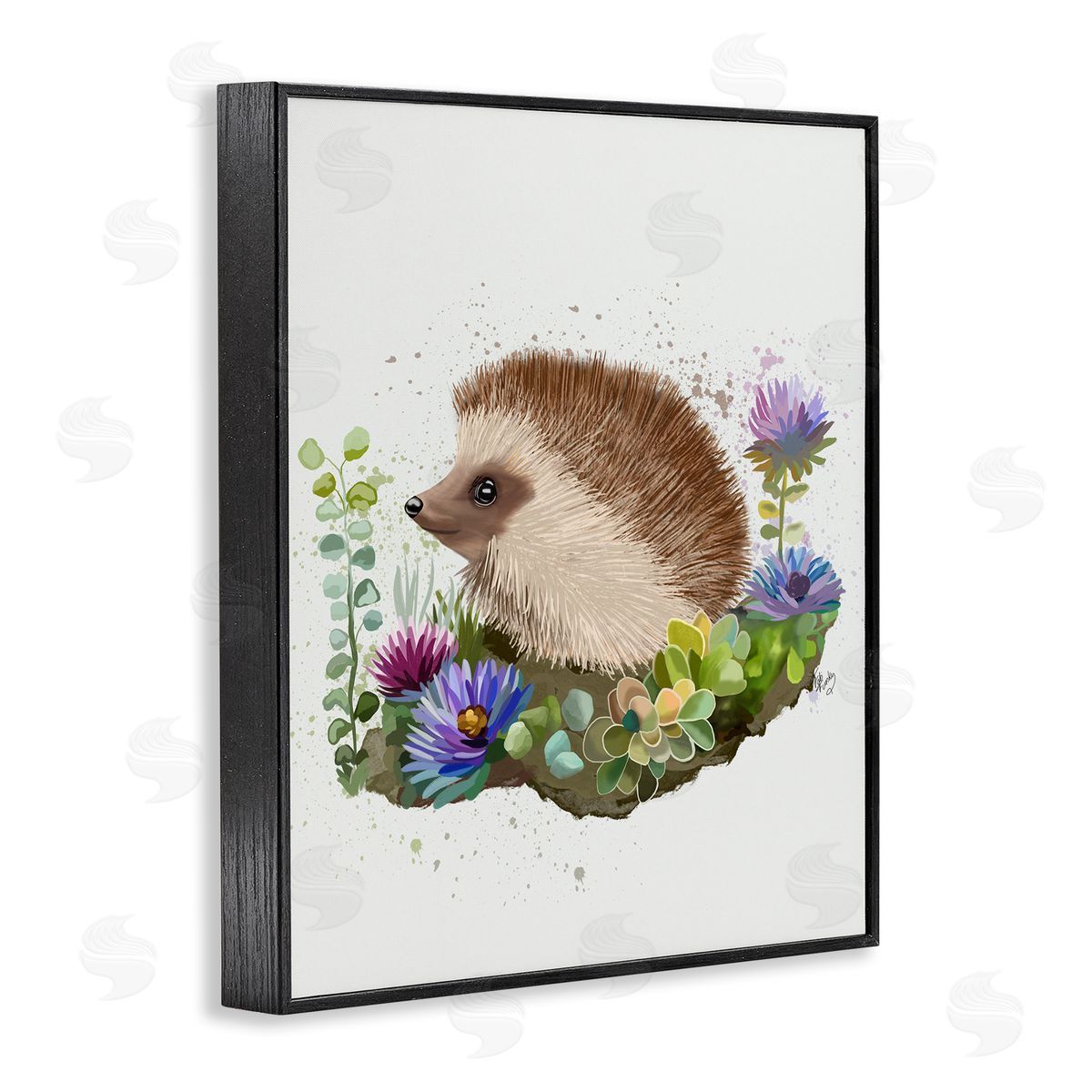 Hedgehog in Garden Black Frame Print Wall Art, Home Decor by Fab Funky
