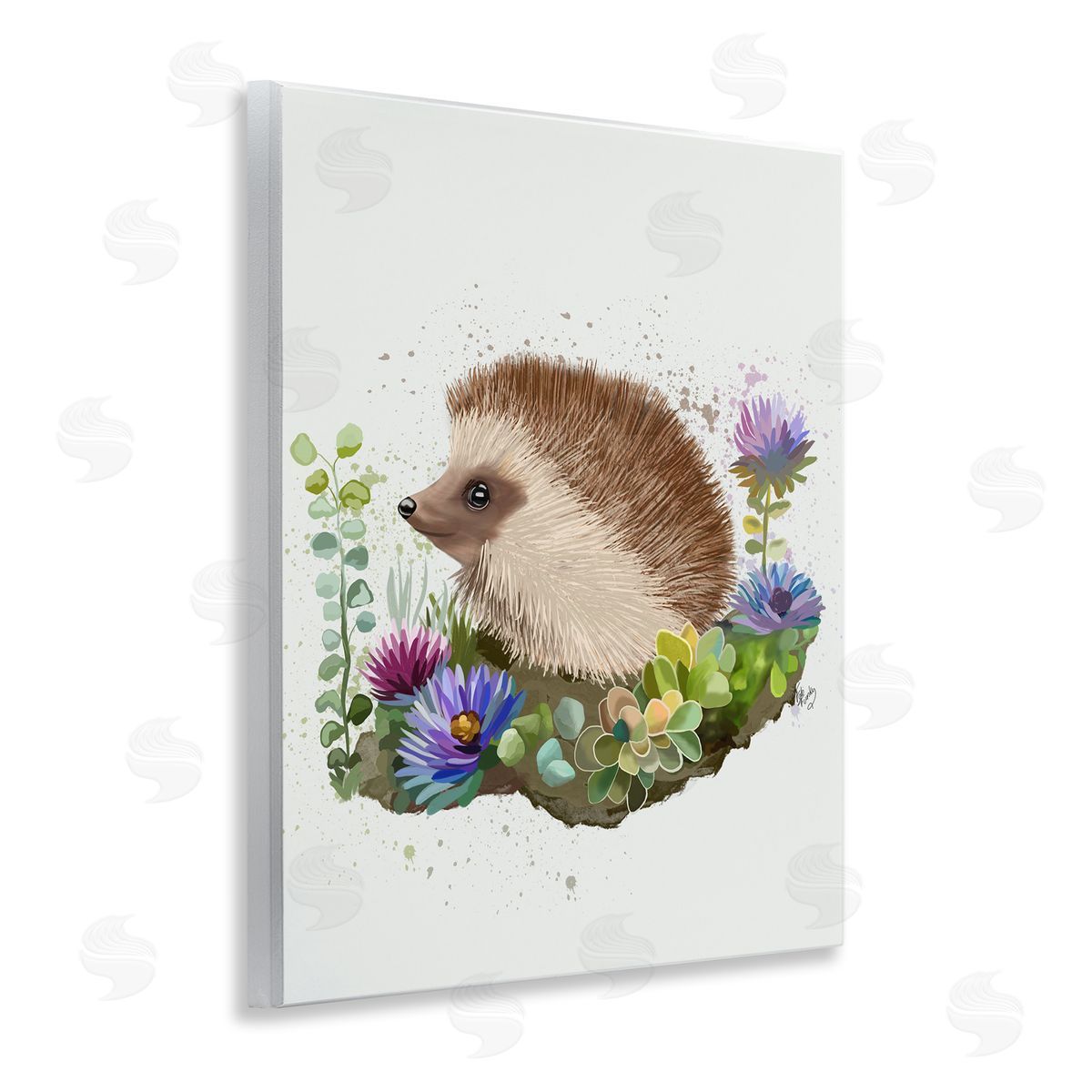 Hedgehog in Garden Wood Plaque Wall Art, Home Decor by Fab Funky