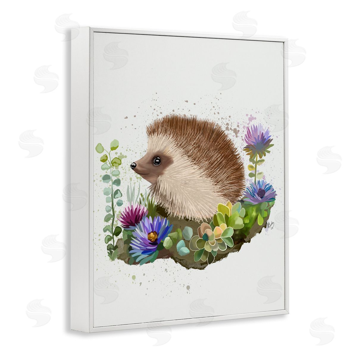Hedgehog in Garden White Frame Print Wall Art, Home Decor by Fab Funky