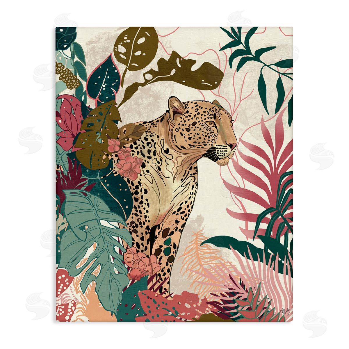 Cheetah Tropical Leaf Pattern Canvas Wall Art, Home Decor by Fab Funky