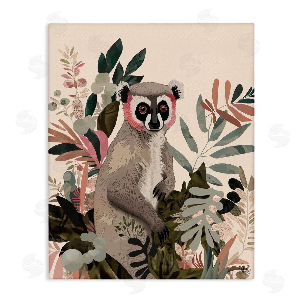 Lemur in Tropical Tree Canvas Wall Art, Home Decor by Fab Funky