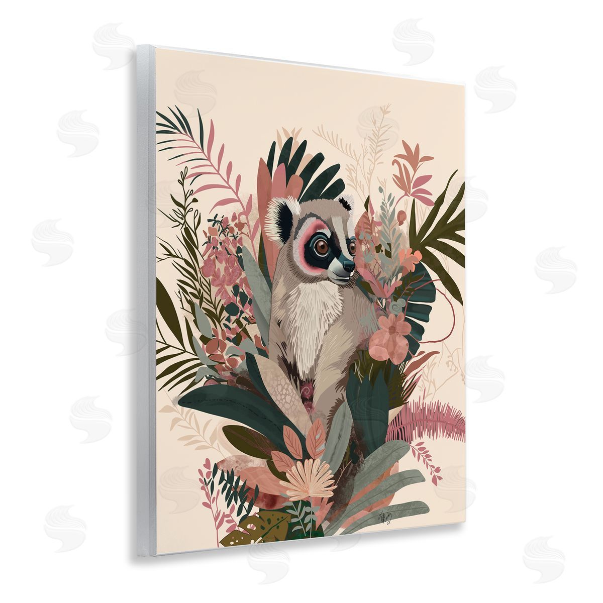 Lemur with Hibiscus Plants Wood Plaque Wall Art, Home Decor by Fab Funky