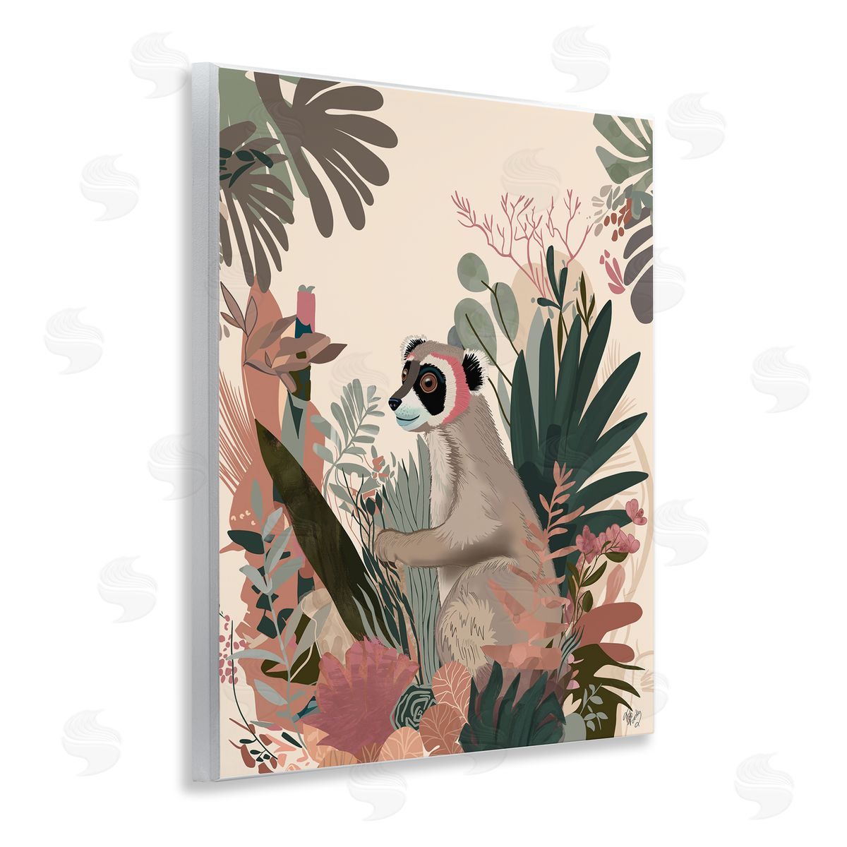 Happy Lemur and Plants Wood Plaque Wall Art, Home Decor by Fab Funky