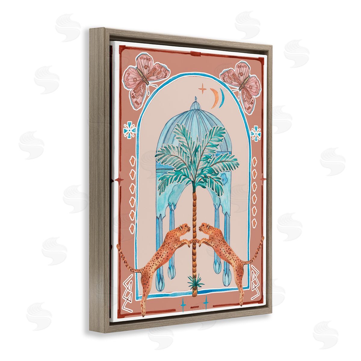 Traditional Leopards and Palm Tree Brown Floating Frame Canvas Wall Art, Home Decor by Melissa Wang
