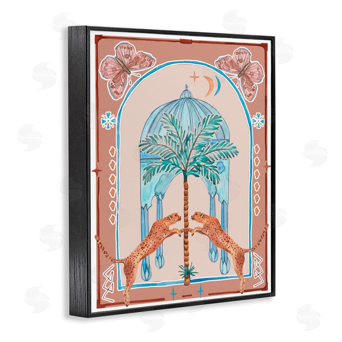 Traditional Leopards and Palm Tree Black Frame Print Wall Art, Home Decor by Melissa Wang