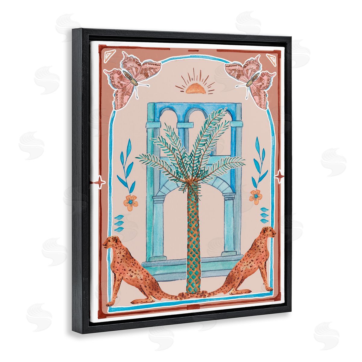 Traditional Tropics Architecture Black Floating Frame Canvas Wall Art, Home Decor by Melissa Wang