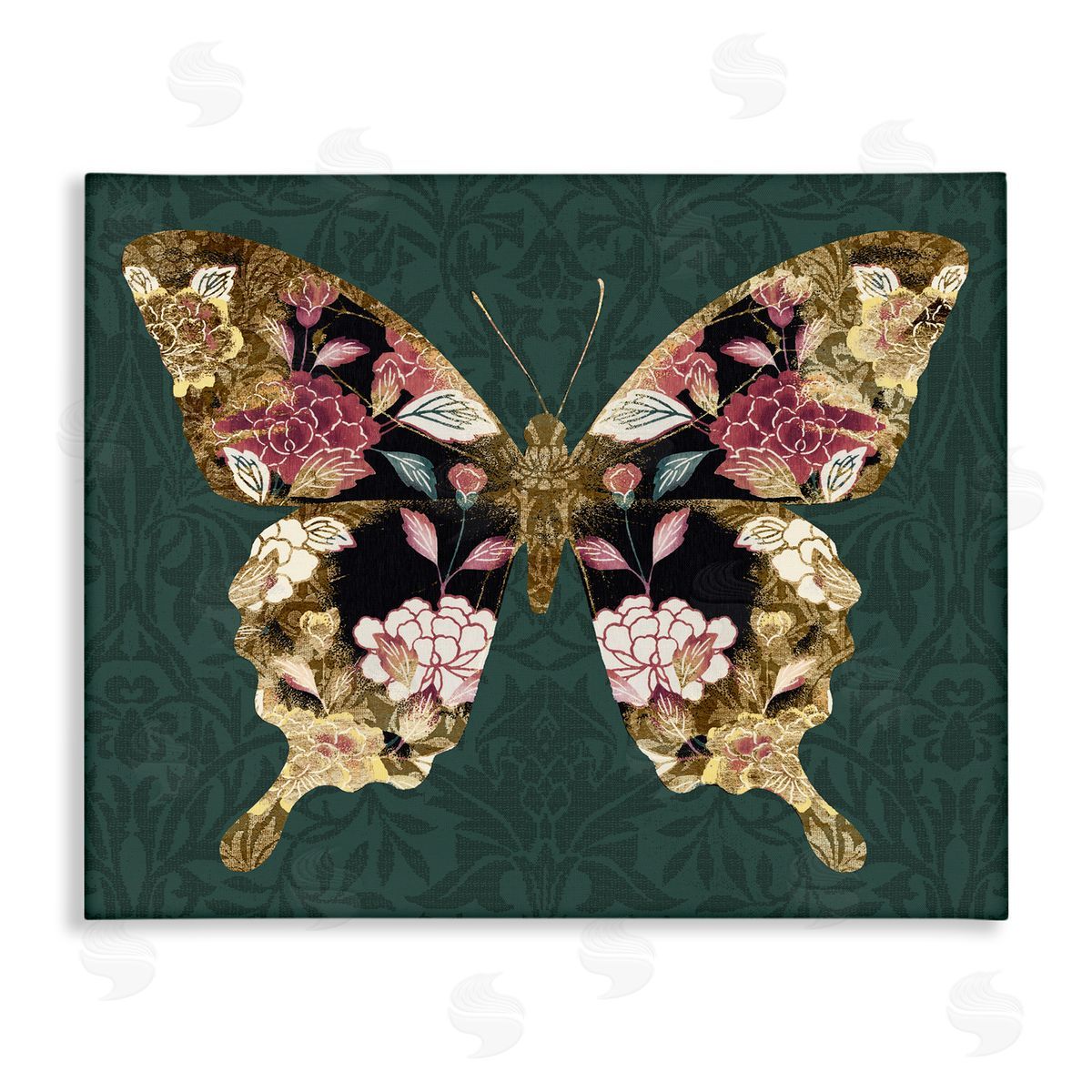 Traditional Florals Butterfly Canvas Wall Art, Home Decor by Victoria Barnes