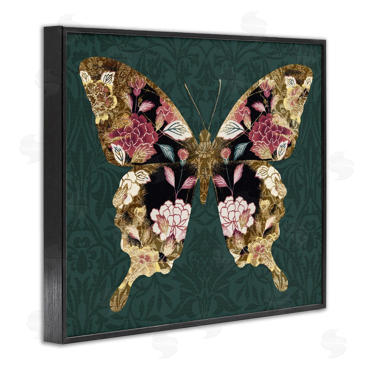 Traditional Florals Butterfly Black Frame Print Wall Art, Home Decor by Victoria Barnes