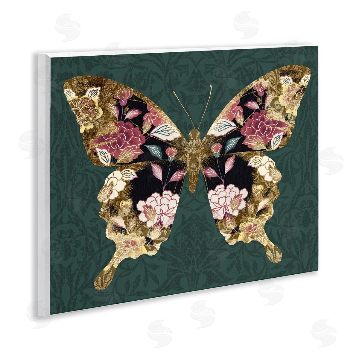 Traditional Florals Butterfly Wood Plaque Wall Art, Home Decor by Victoria Barnes
