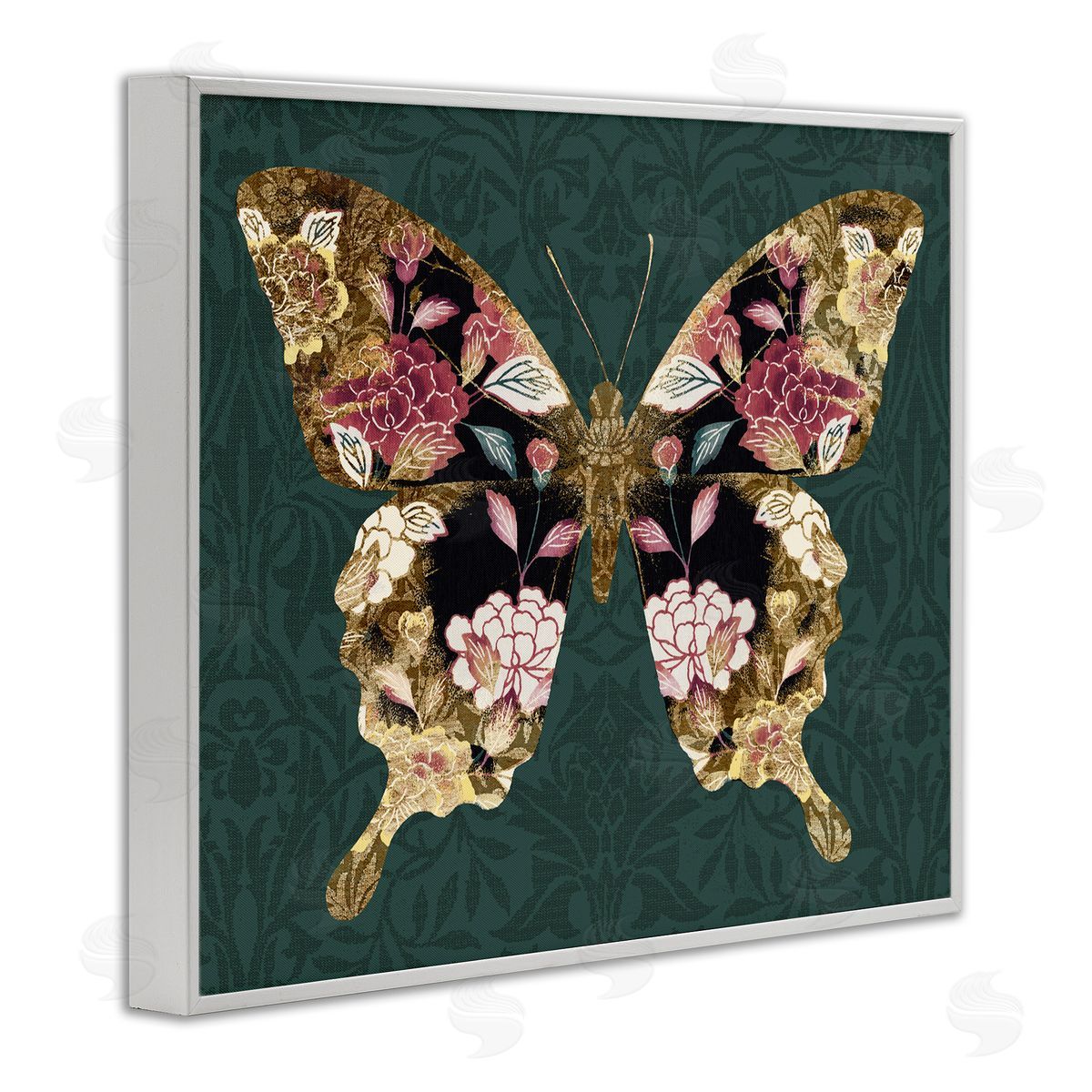 Traditional Florals Butterfly White Frame Print Wall Art, Home Decor by Victoria Barnes