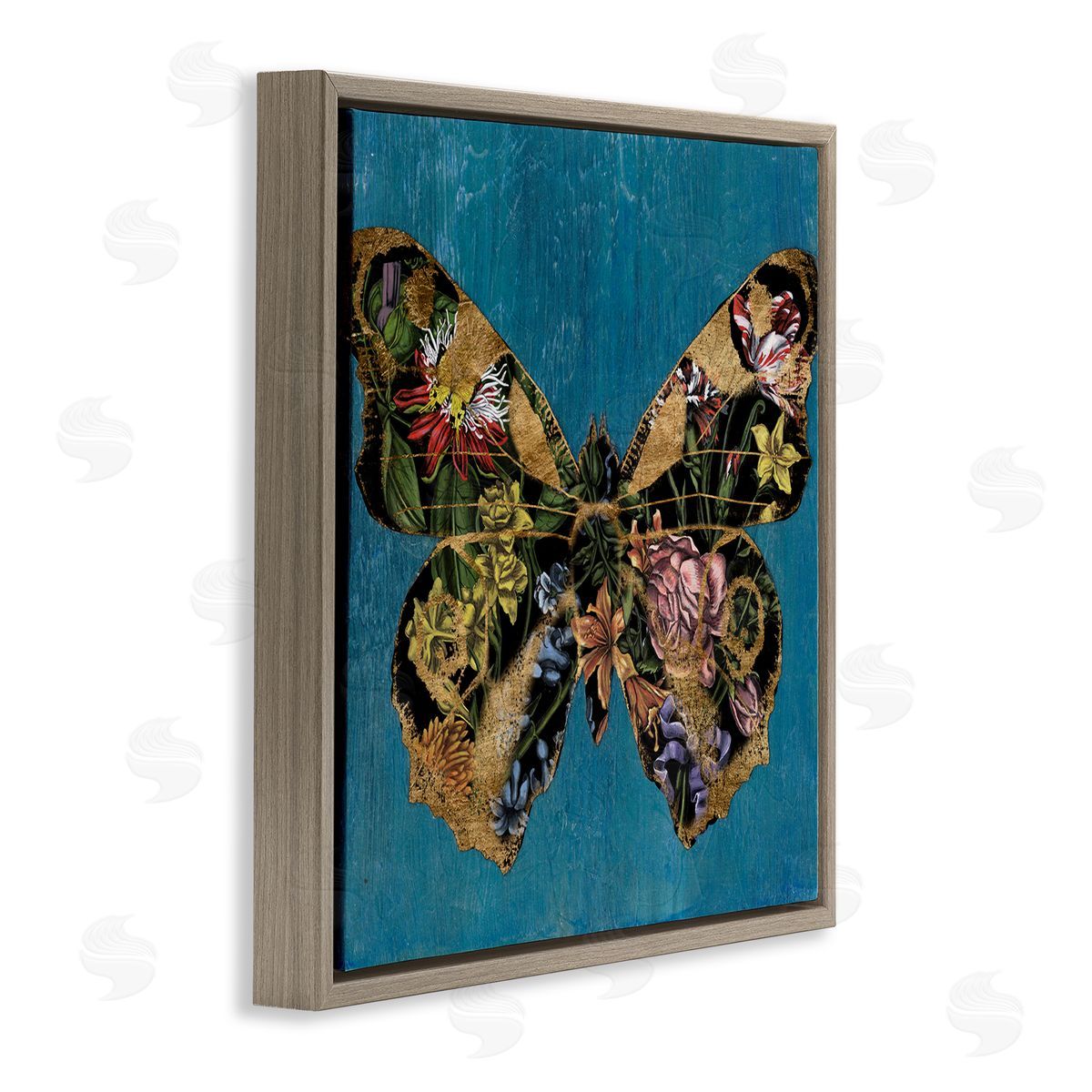 Vintage Floral Butterfly Brown Floating Frame Canvas Wall Art, Home Decor by Naomi McCavitt