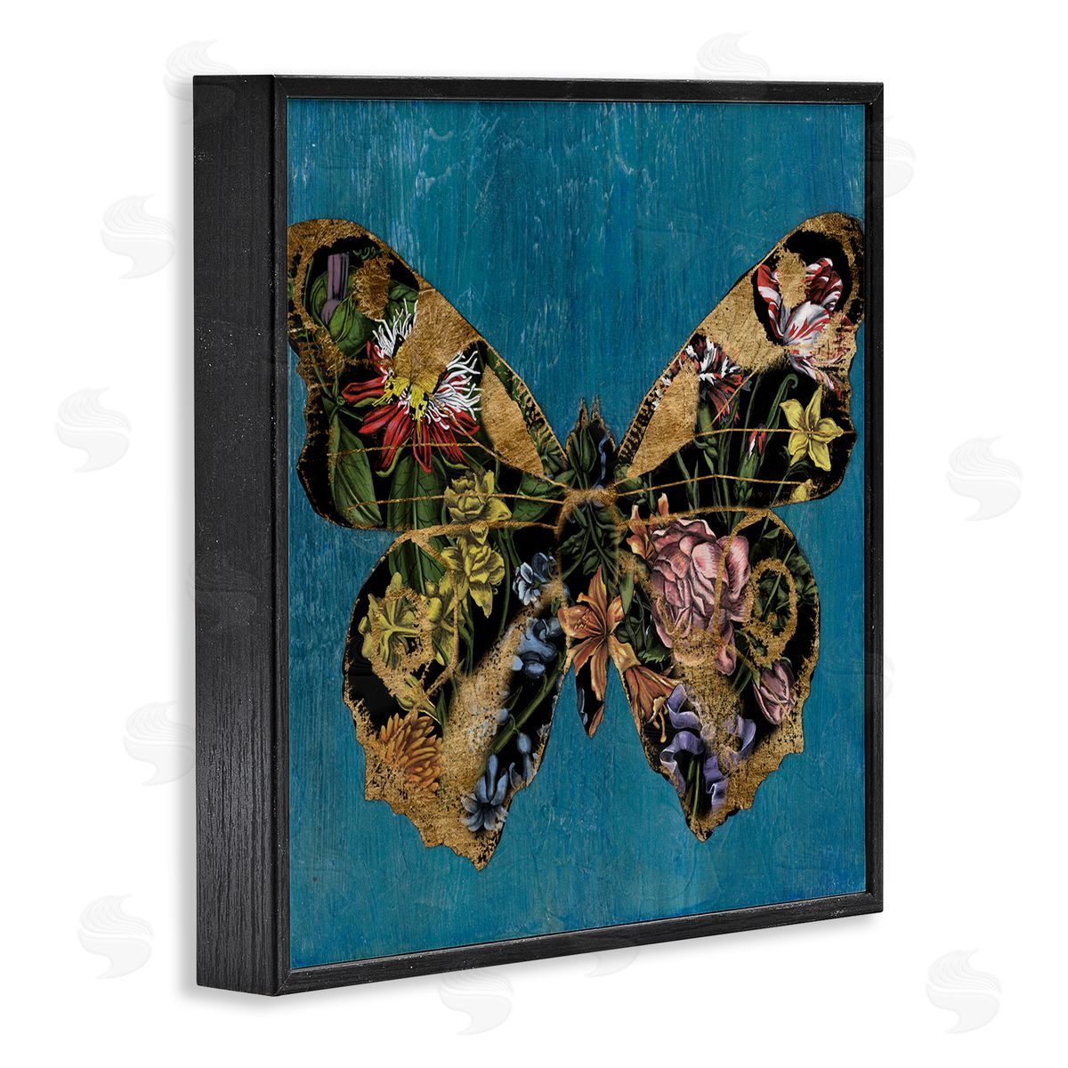 Vintage Floral Butterfly Black Frame Print Wall Art, Home Decor by Naomi McCavitt