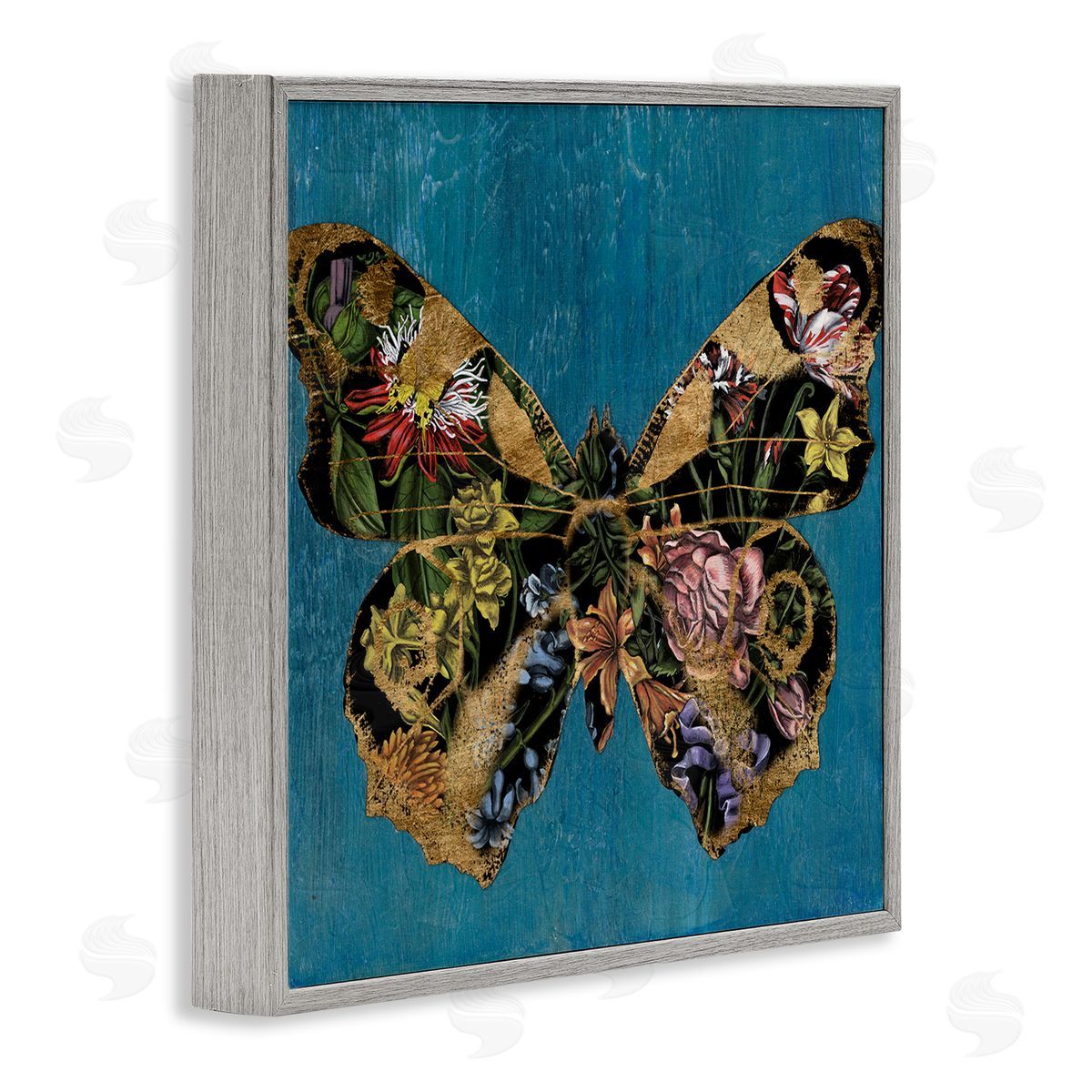 Vintage Floral Butterfly Grey Frame Print Wall Art, Home Decor by Naomi McCavitt