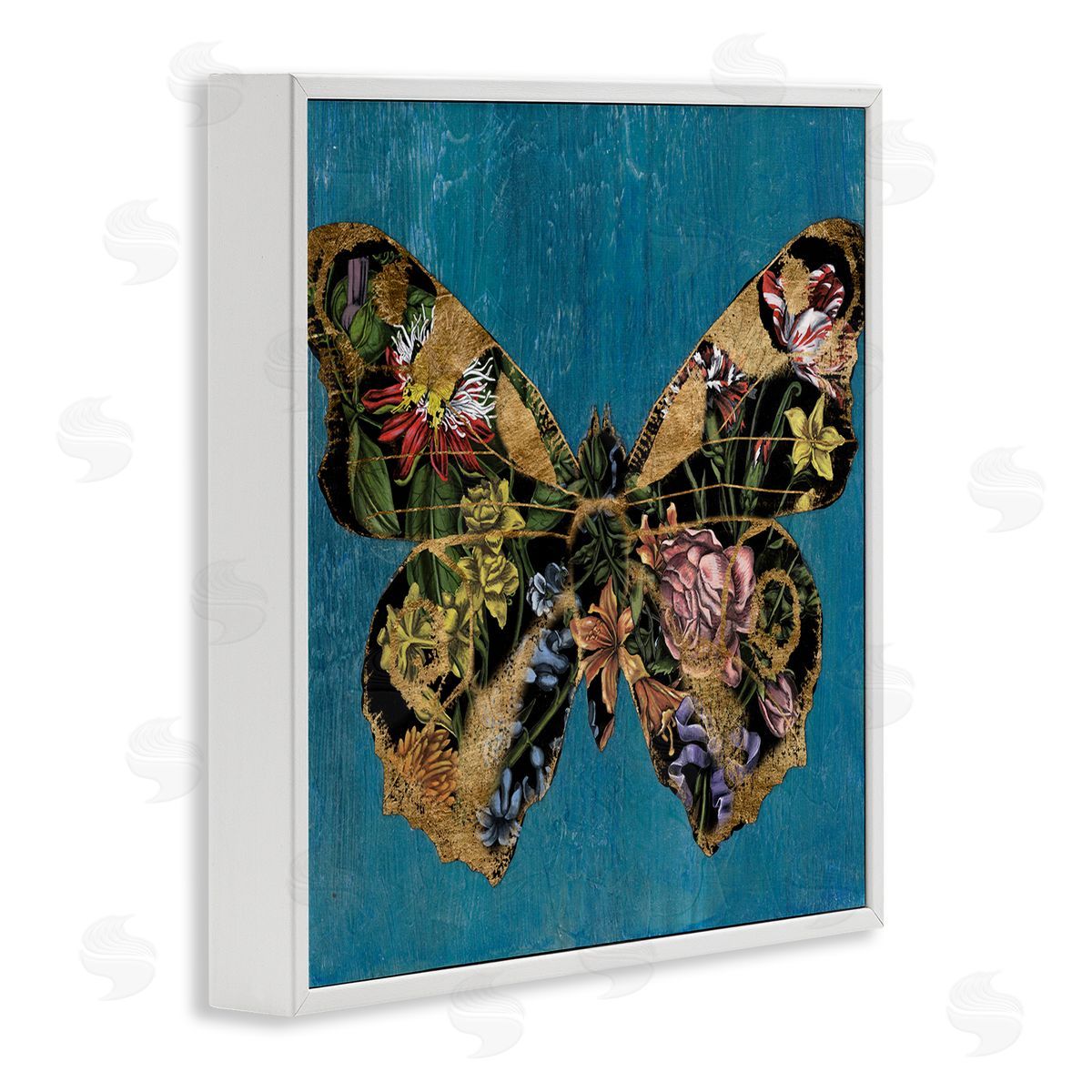 Vintage Floral Butterfly White Frame Print Wall Art, Home Decor by Naomi McCavitt