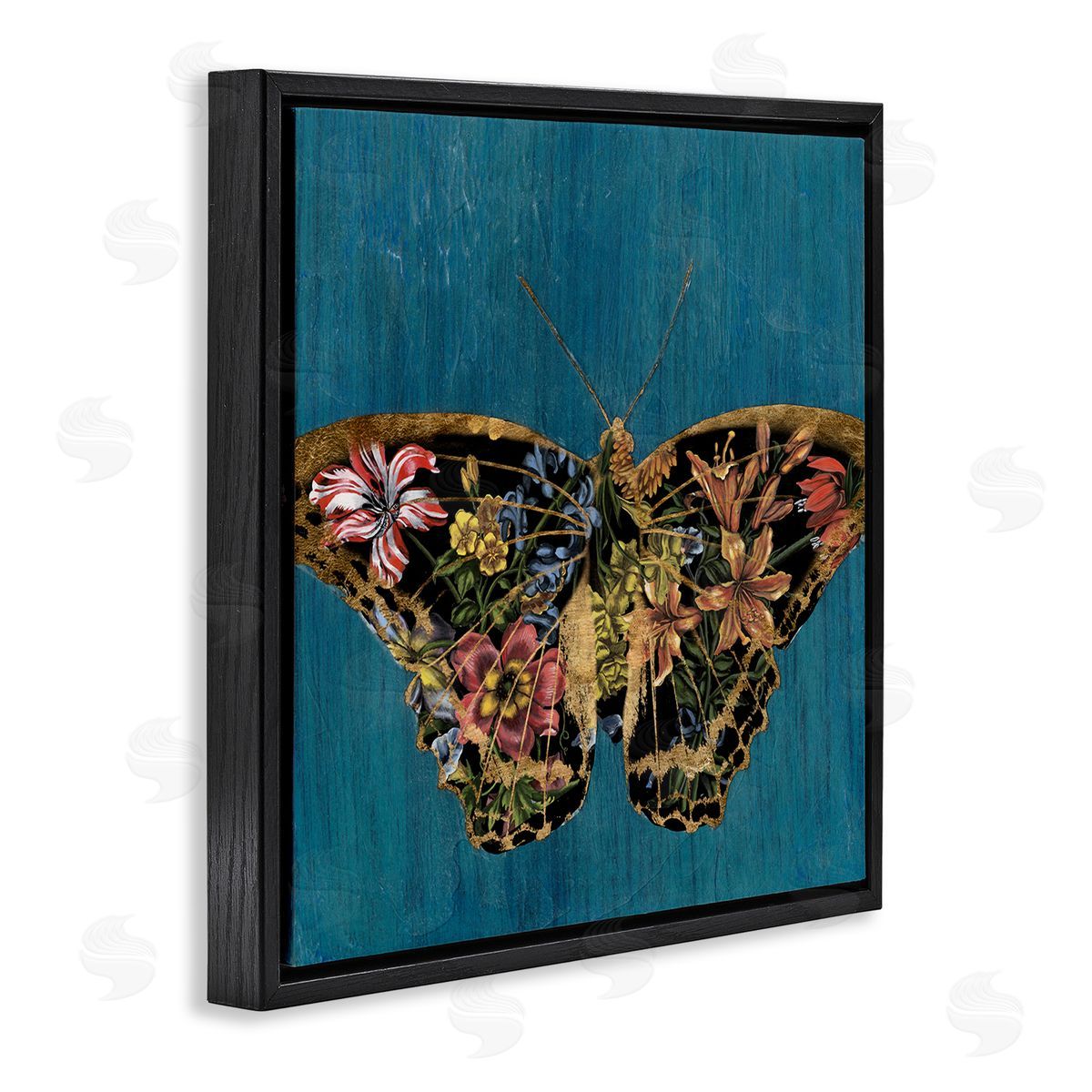Butterfly with Floral Wings Black Floating Frame Canvas Wall Art, Home Decor by Naomi McCavitt