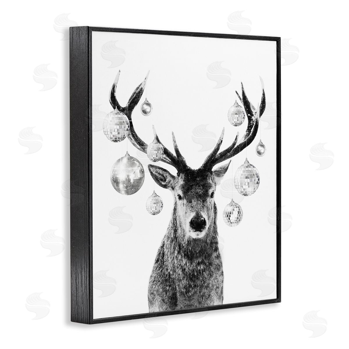 Deer with Disco Balls Black Frame Print Wall Art, Home Decor by Victoria Barnes