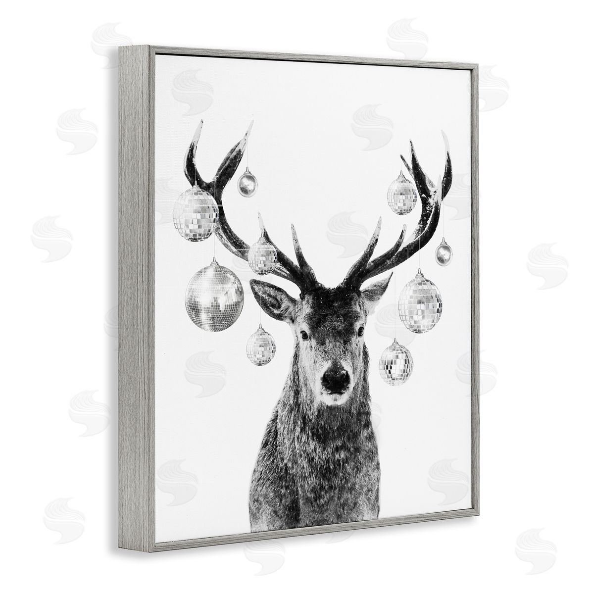 Deer with Disco Balls Grey Frame Print Wall Art, Home Decor by Victoria Barnes