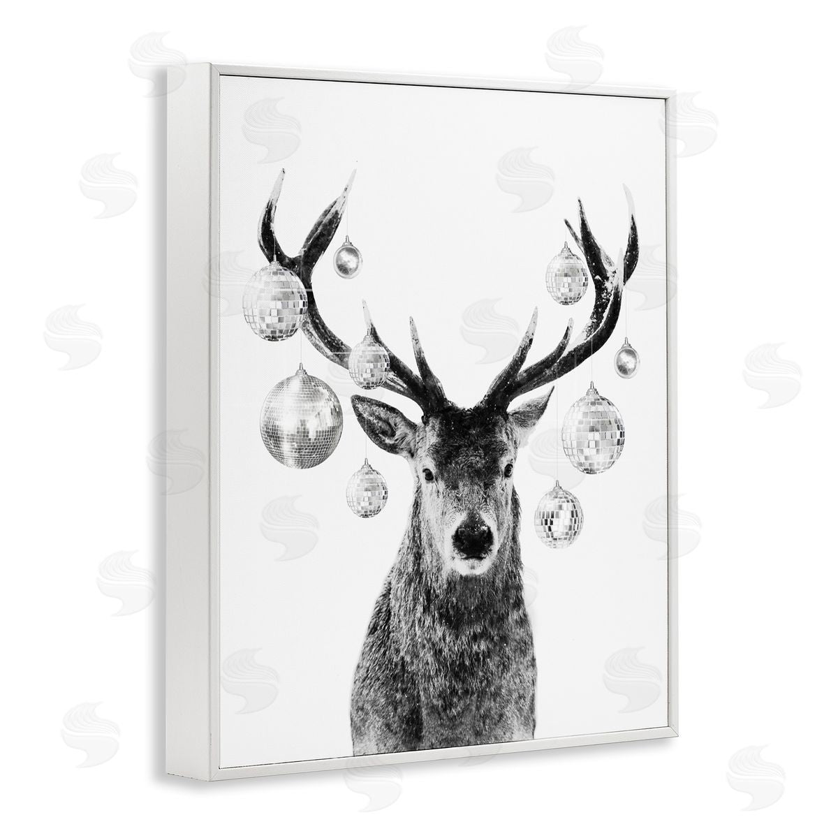 Deer with Disco Balls White Frame Print Wall Art, Home Decor by Victoria Barnes