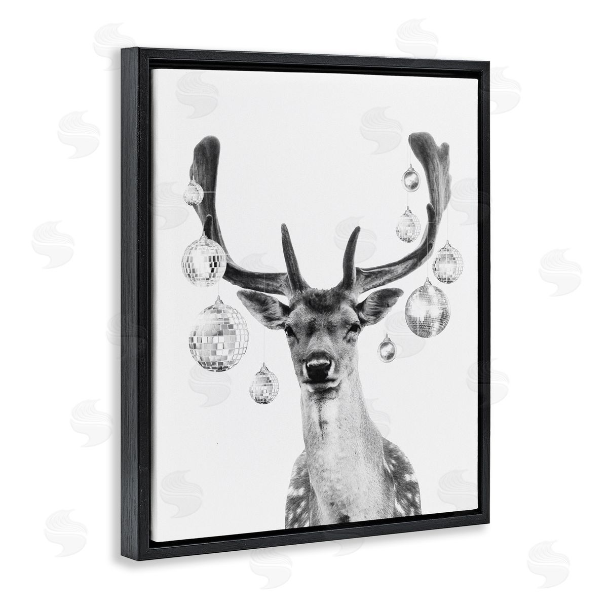 Disco Balls and Fawn Black Floating Frame Canvas Wall Art, Home Decor by Victoria Barnes