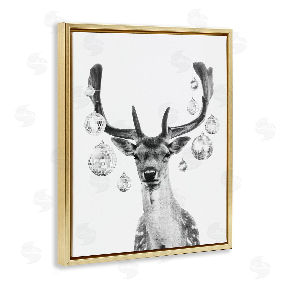 Disco Balls and Fawn Gold Floating Frame Canvas Wall Art, Home Decor by Victoria Barnes