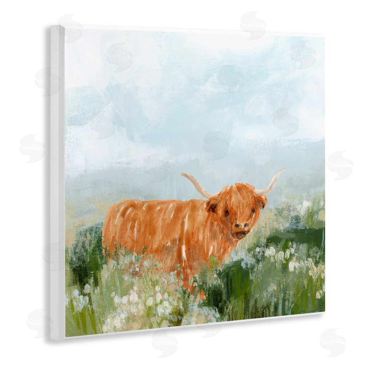 Longhorn Cattle Country Field Wood Plaque Wall Art, Home Decor by June Erica Vess