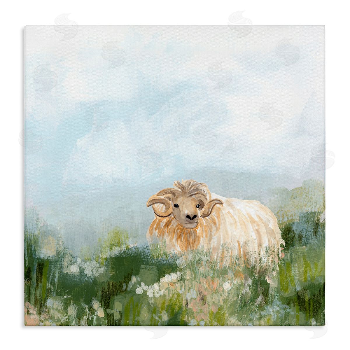 Rural Goat in Meadow Canvas Wall Art, Home Decor by June Erica Vess