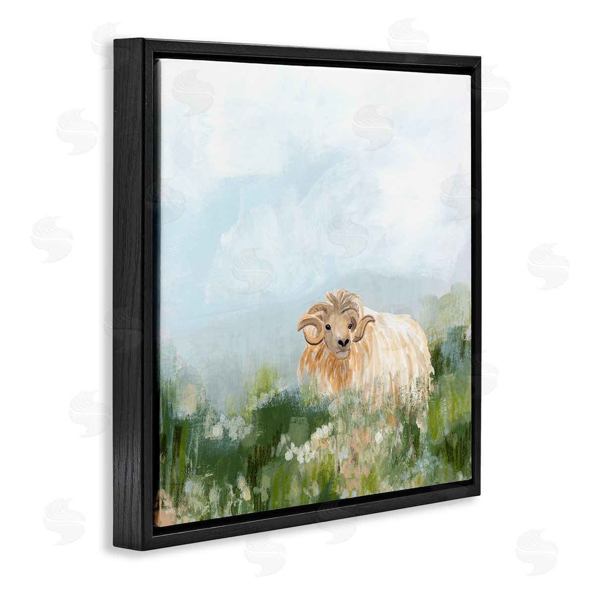Rural Goat in Meadow Black Floating Frame Canvas Wall Art, Home Decor by June Erica Vess