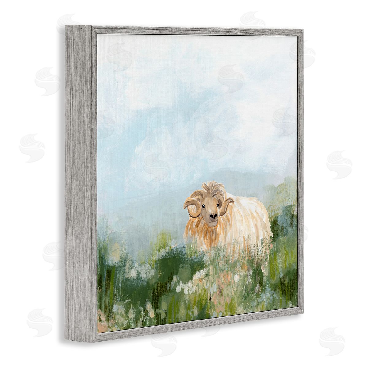 Rural Goat in Meadow Grey Frame Print Wall Art, Home Decor by June Erica Vess
