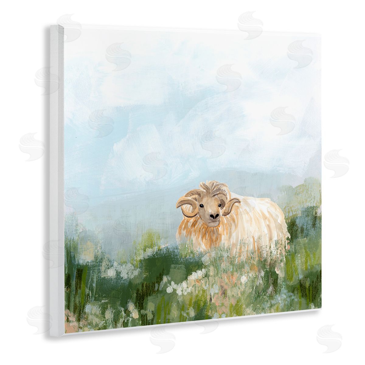 Rural Goat in Meadow Wood Plaque Wall Art, Home Decor by June Erica Vess