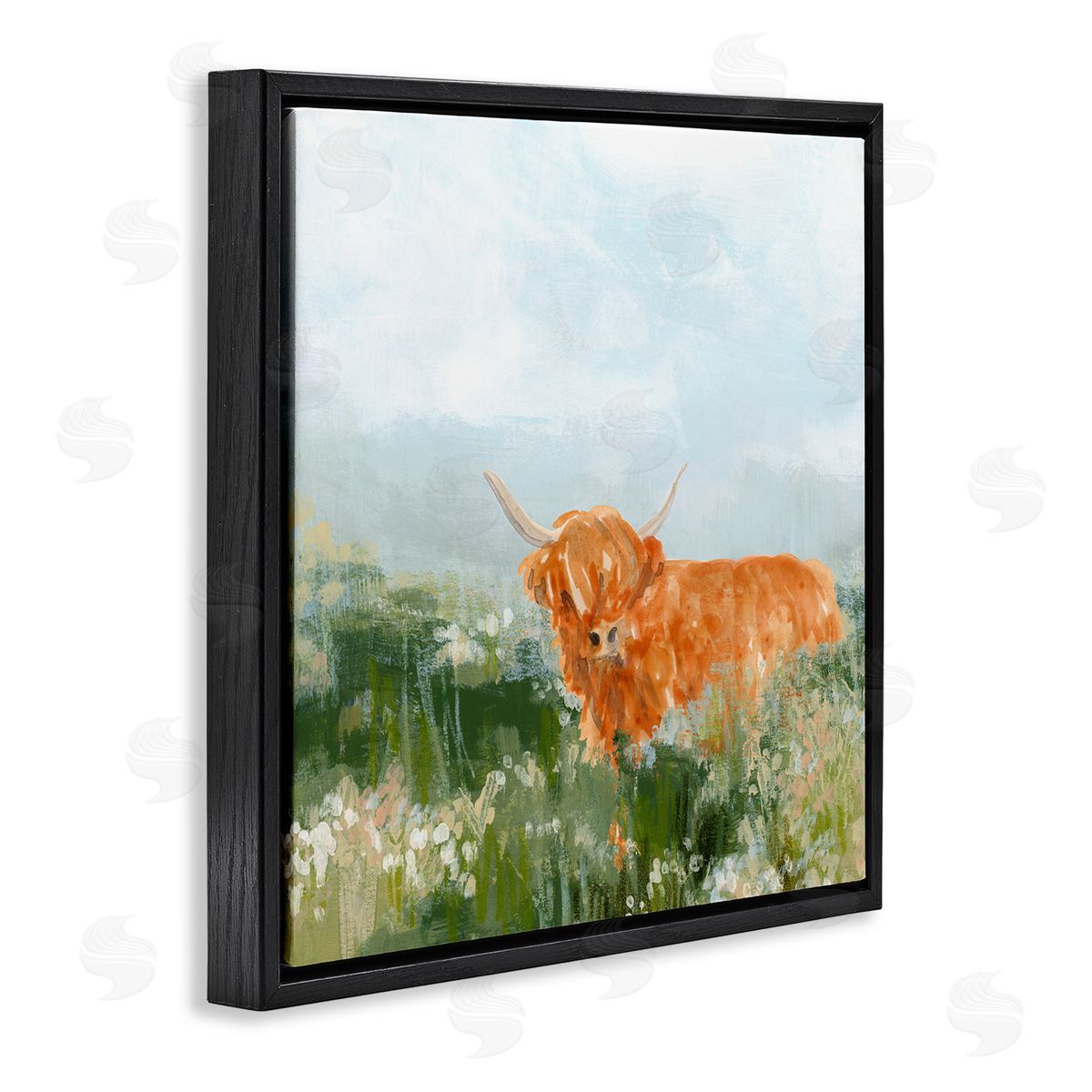 Highland Cattle Abstraction Black Floating Frame Canvas Wall Art, Home Decor by June Erica Vess