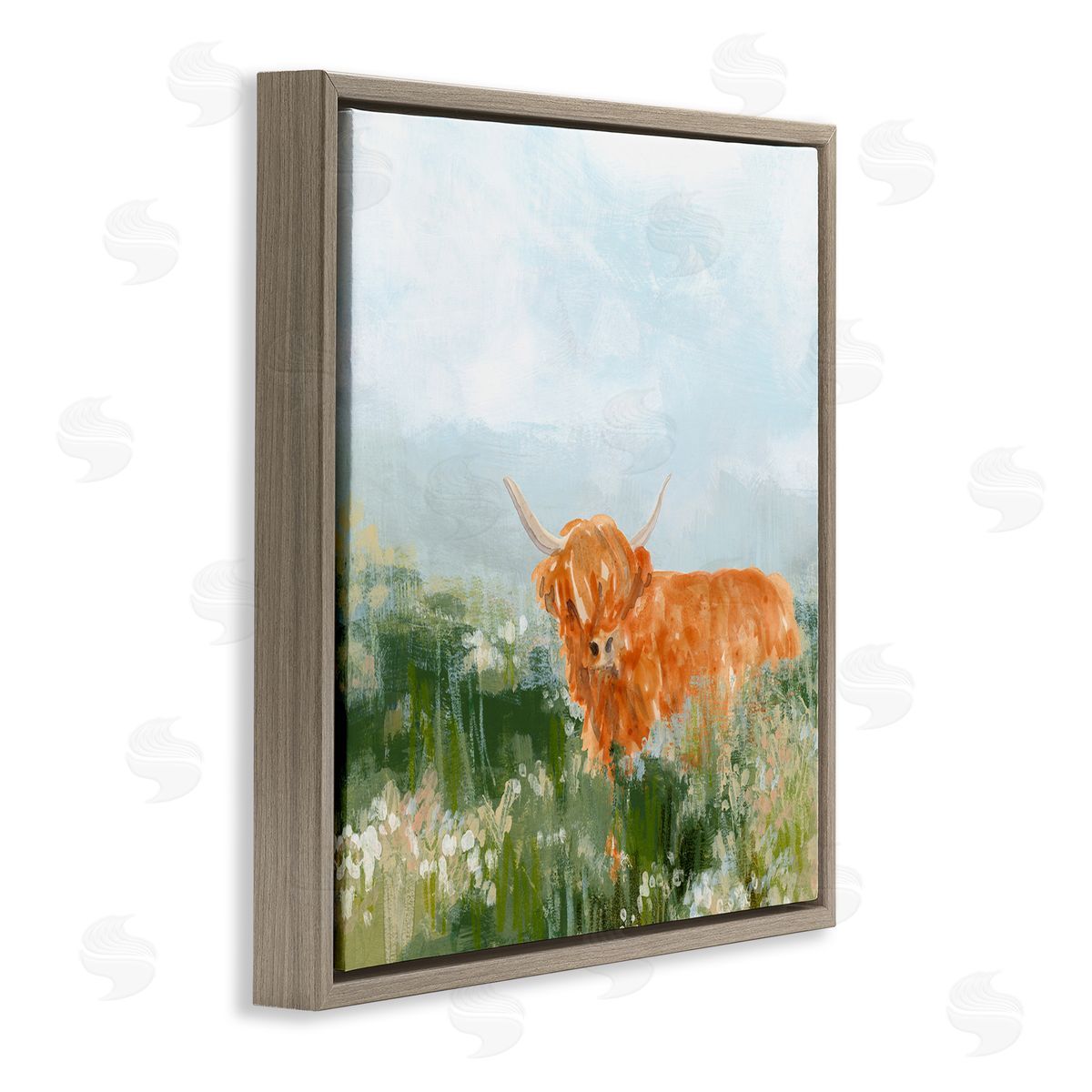 Highland Cattle Abstraction Brown Floating Frame Canvas Wall Art, Home Decor by June Erica Vess