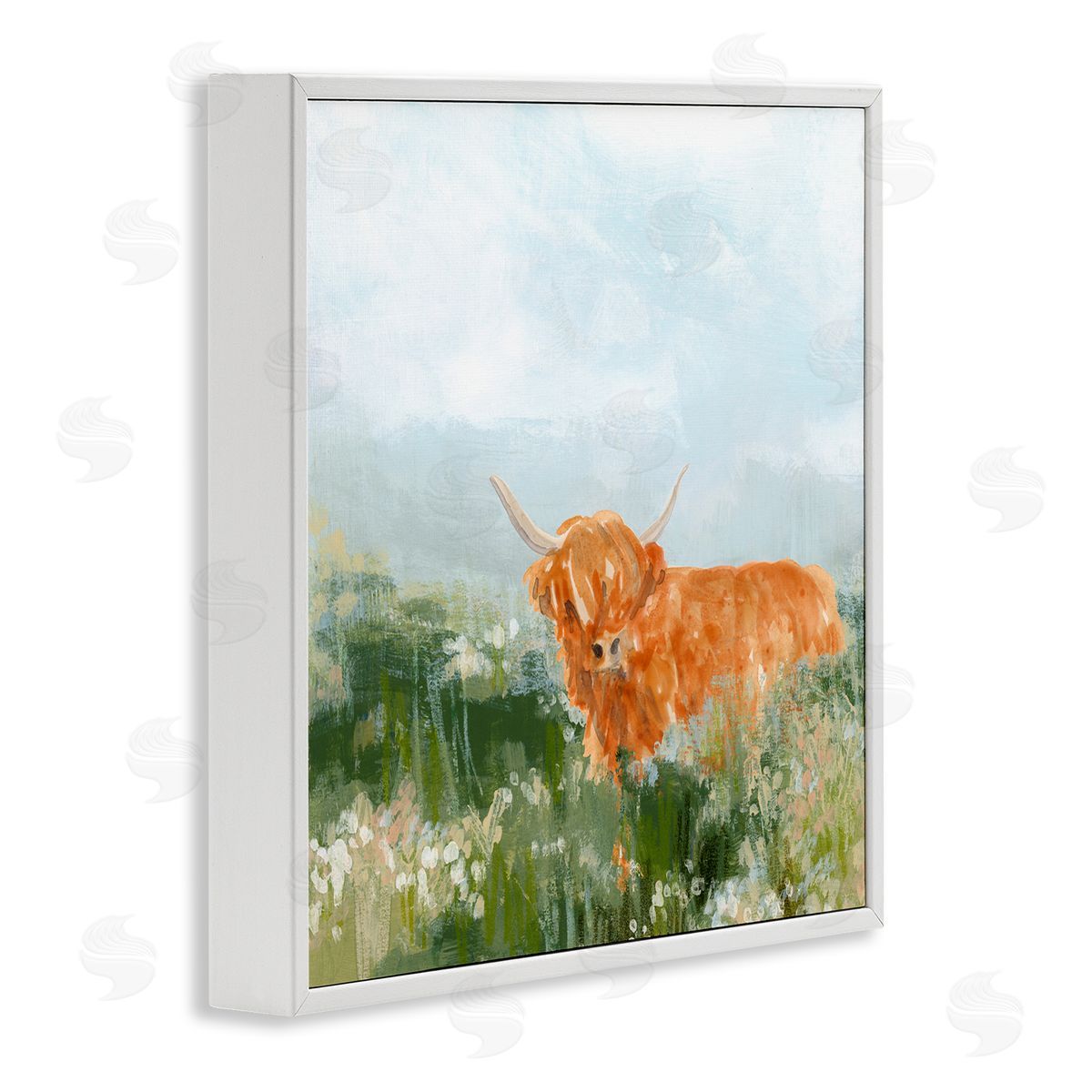 Highland Cattle Abstraction White Frame Print Wall Art, Home Decor by June Erica Vess