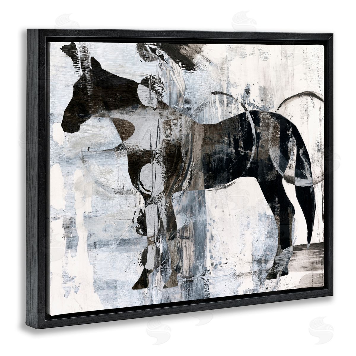 Horse and Abstract Circles Black Floating Frame Canvas Wall Art, Home Decor by Ethan Harper