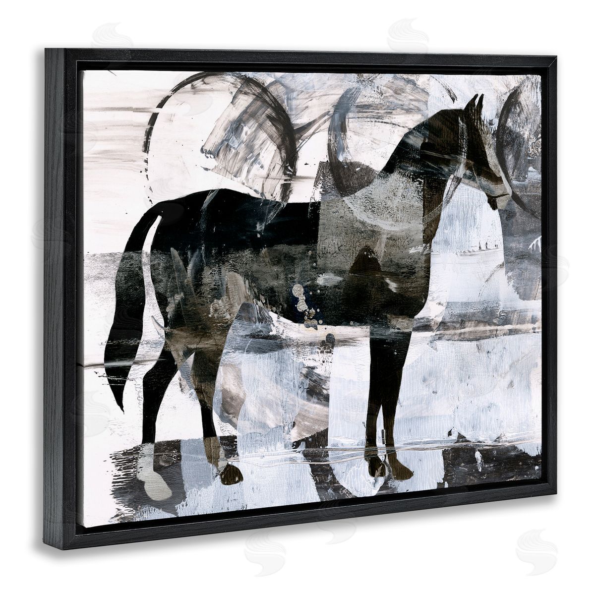 Circle Pattern and Horse Black Floating Frame Canvas Wall Art, Home Decor by Ethan Harper
