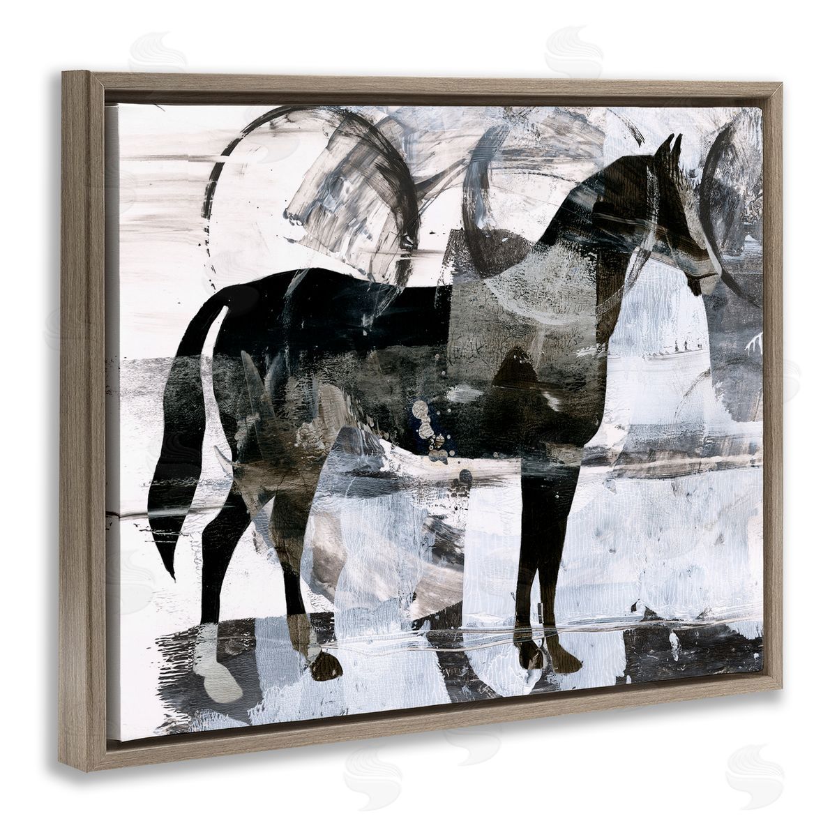 Circle Pattern and Horse Brown Floating Frame Canvas Wall Art, Home Decor by Ethan Harper