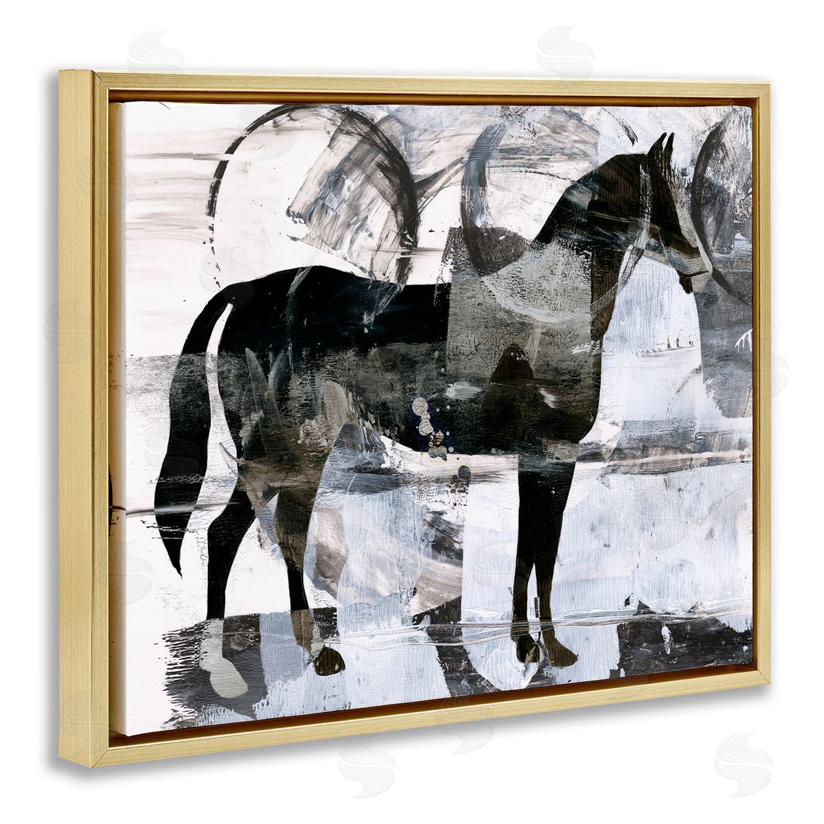 Circle Pattern and Horse Gold Floating Frame Canvas Wall Art, Home Decor by Ethan Harper