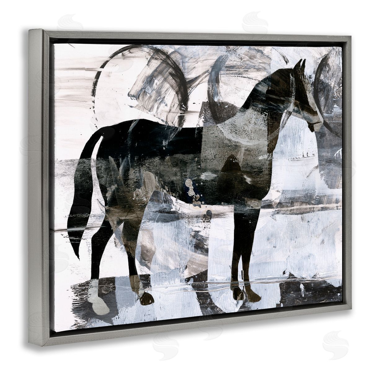 Circle Pattern and Horse Grey Floating Frame Canvas Wall Art, Home Decor by Ethan Harper