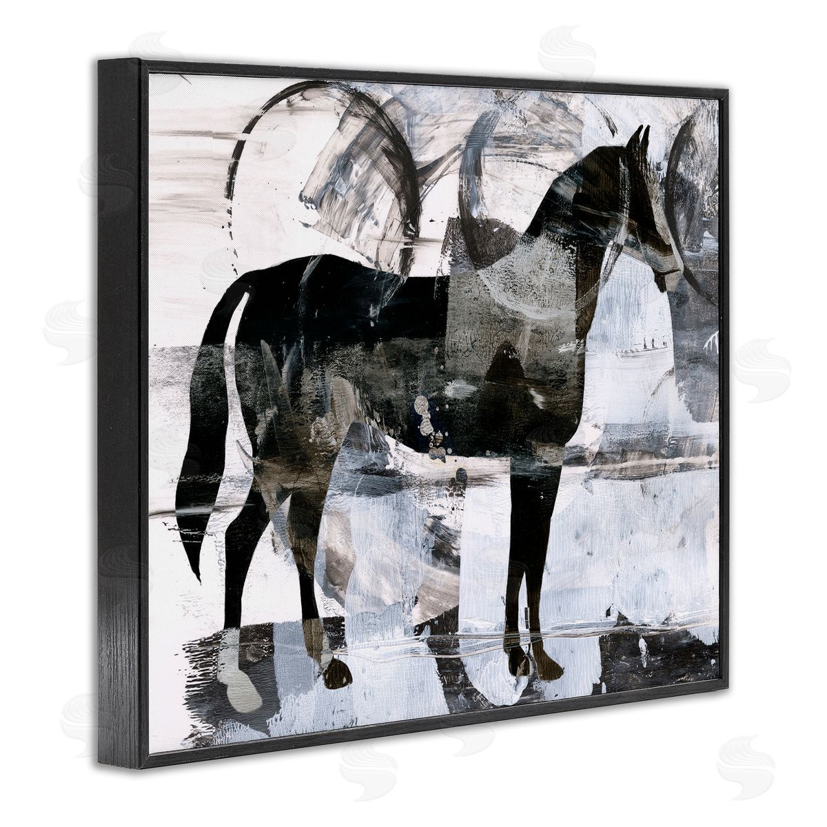 Circle Pattern and Horse Black Frame Print Wall Art, Home Decor by Ethan Harper