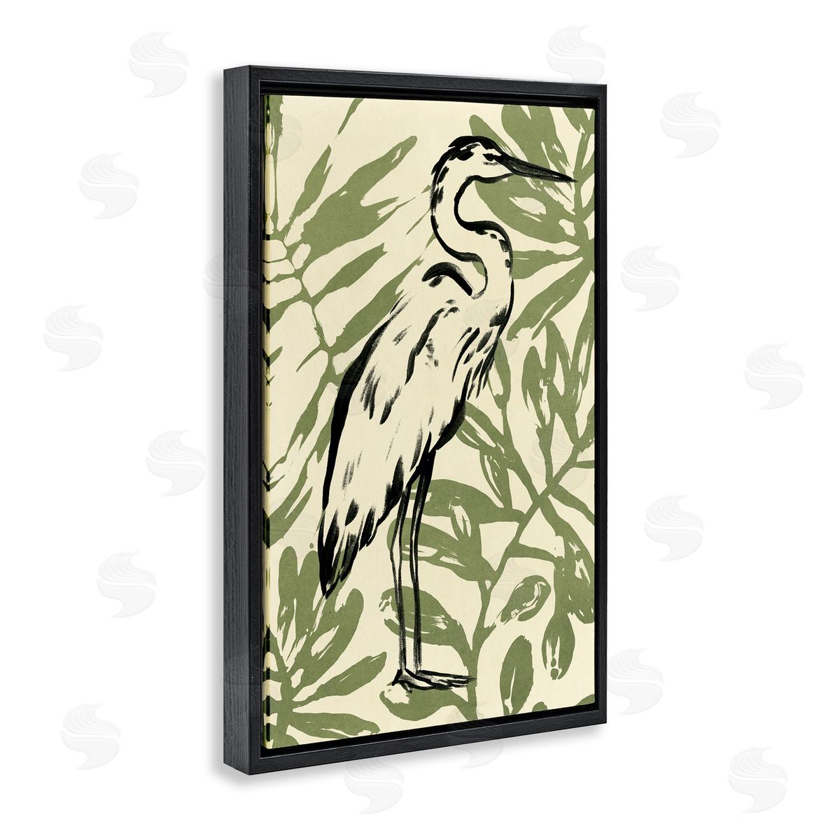 Tropical Leaves and Bird Black Floating Frame Canvas Wall Art, Home Decor by June Erica Vess