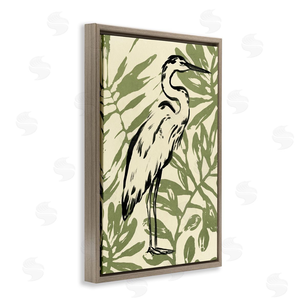 Tropical Leaves and Bird Brown Floating Frame Canvas Wall Art, Home Decor by June Erica Vess