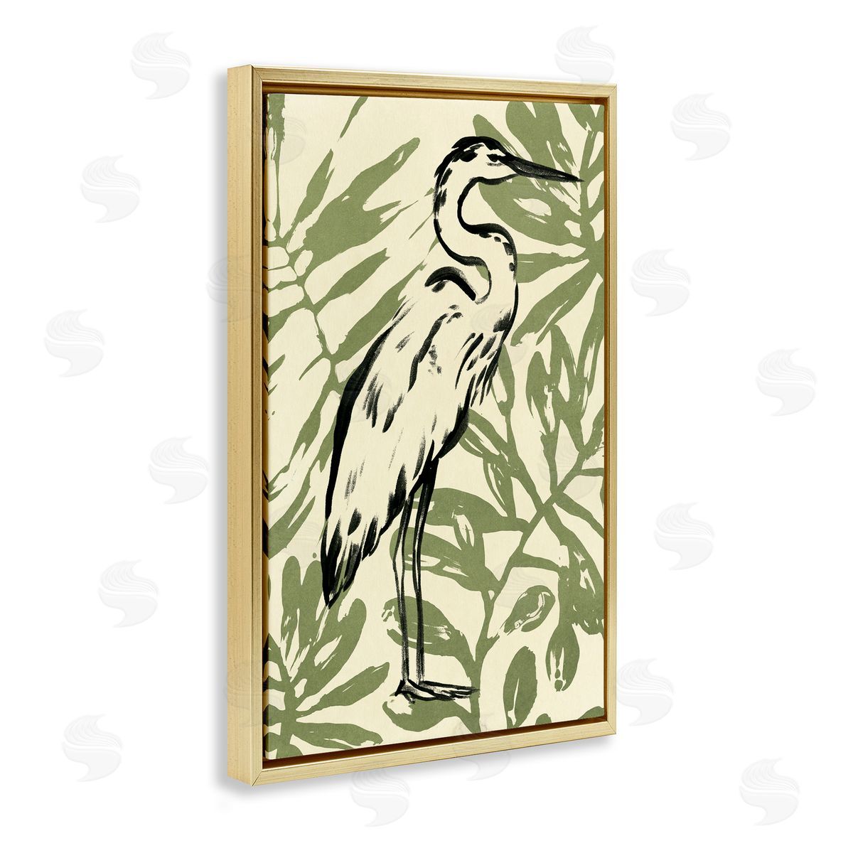 Tropical Leaves and Bird Gold Floating Frame Canvas Wall Art, Home Decor by June Erica Vess