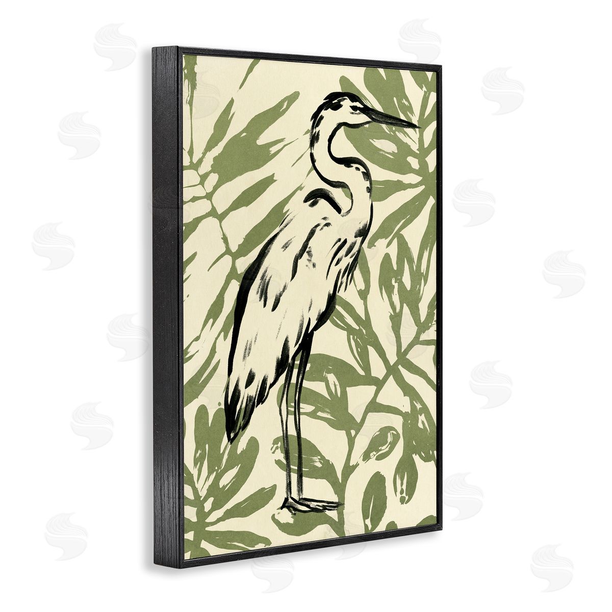 Tropical Leaves and Bird Black Frame Print Wall Art, Home Decor by June Erica Vess