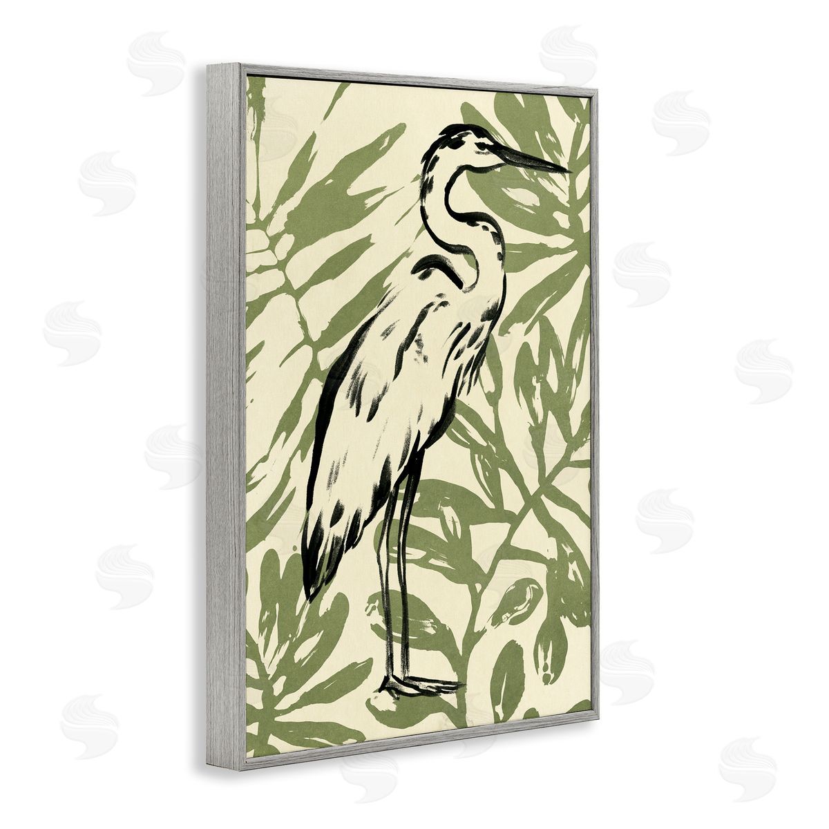 Tropical Leaves and Bird Grey Frame Print Wall Art, Home Decor by June Erica Vess