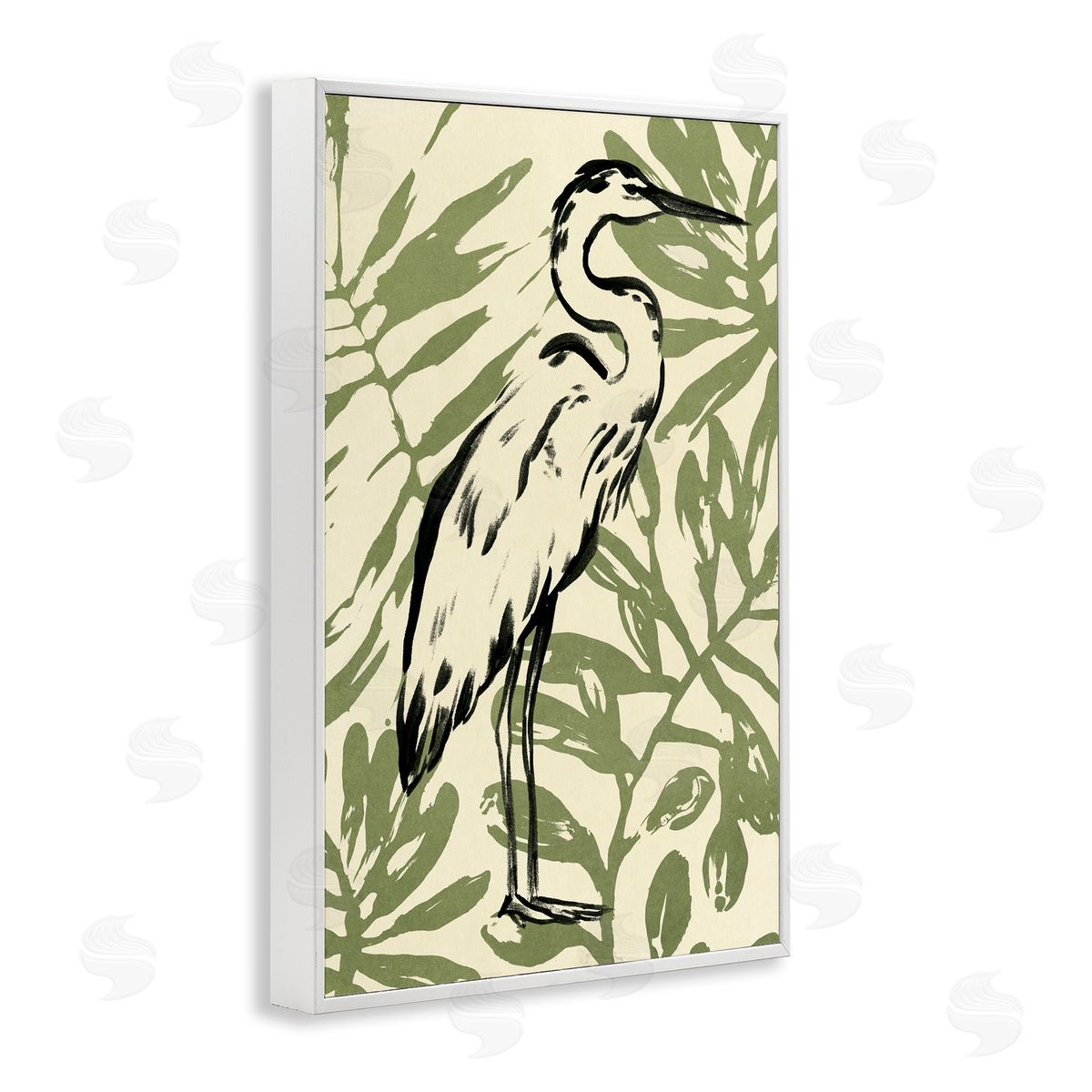 Tropical Leaves and Bird White Frame Print Wall Art, Home Decor by June Erica Vess