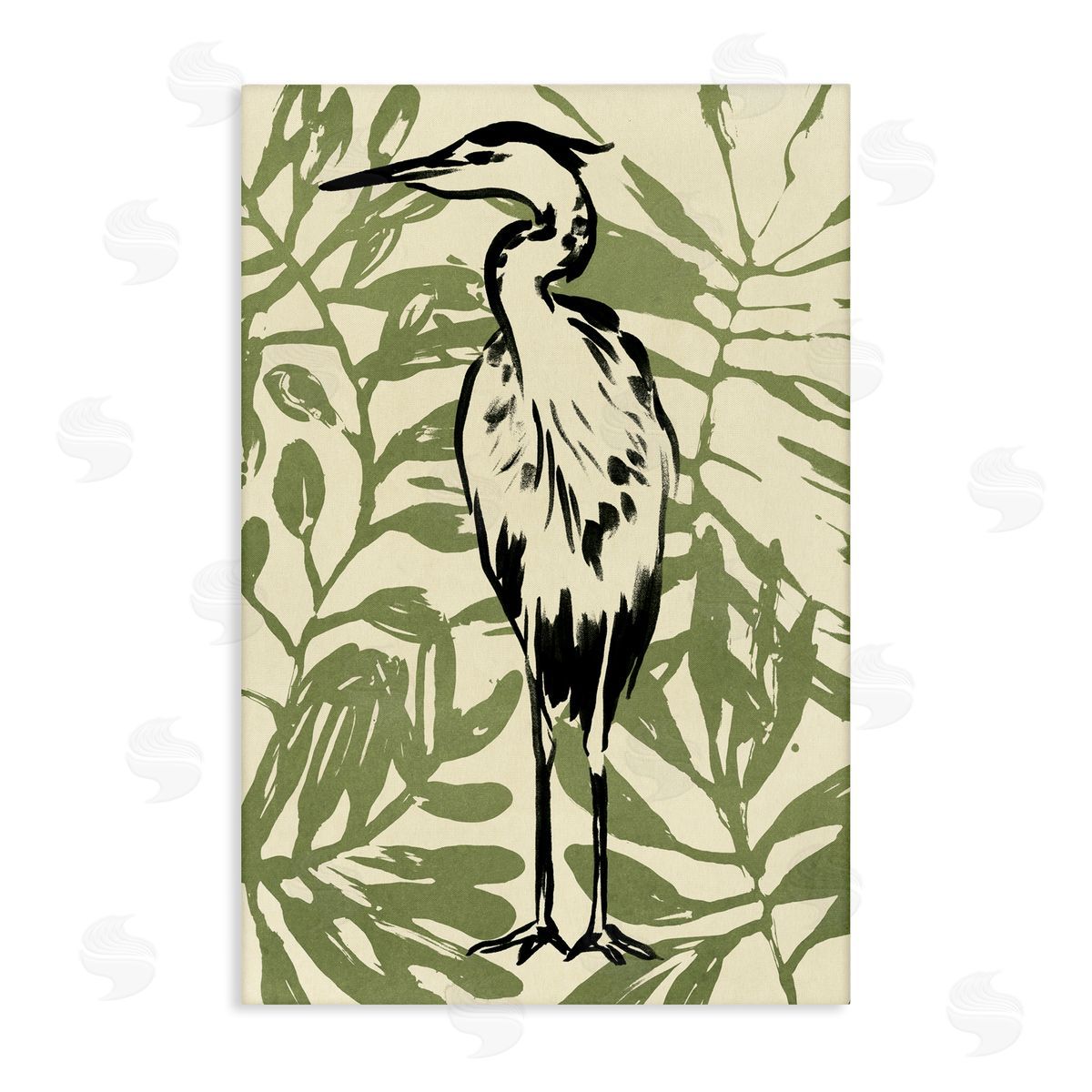Wild Heron and Leaves Canvas Wall Art, Home Decor by June Erica Vess